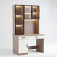 Modern Study Desk with LED Light Sensor | Computer Workstation with Glass Display Cabinets & Storage Grandeur Furnishings