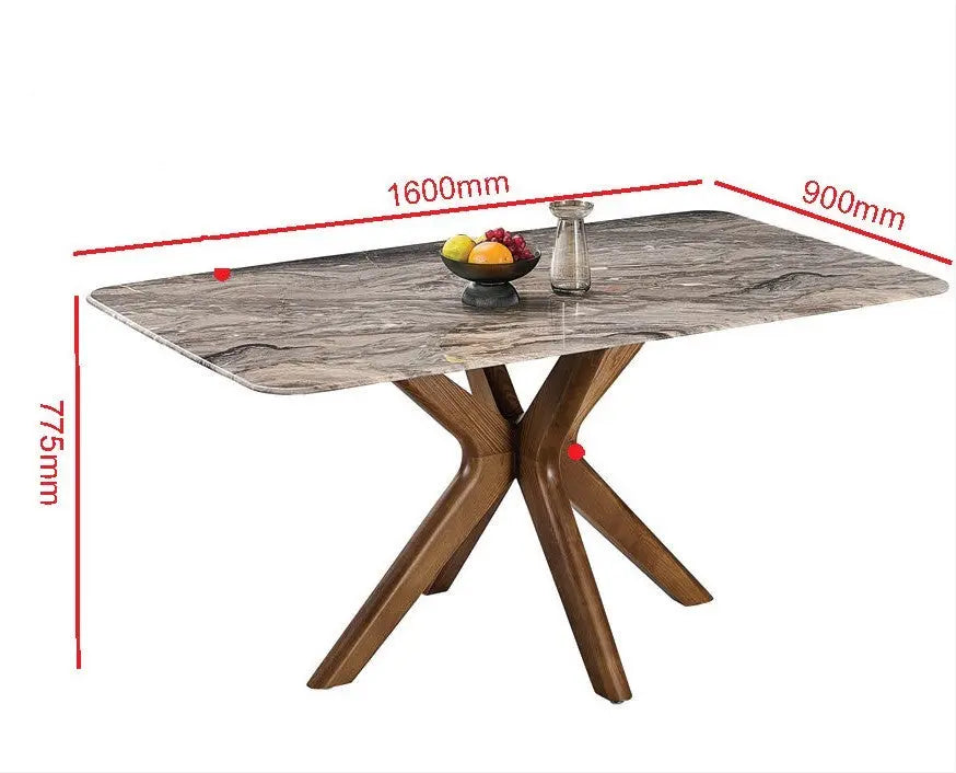 Elegant Marble Dining Table Set with Ash Wood Base & Armchairs 1+4 Grandeur Furnishings