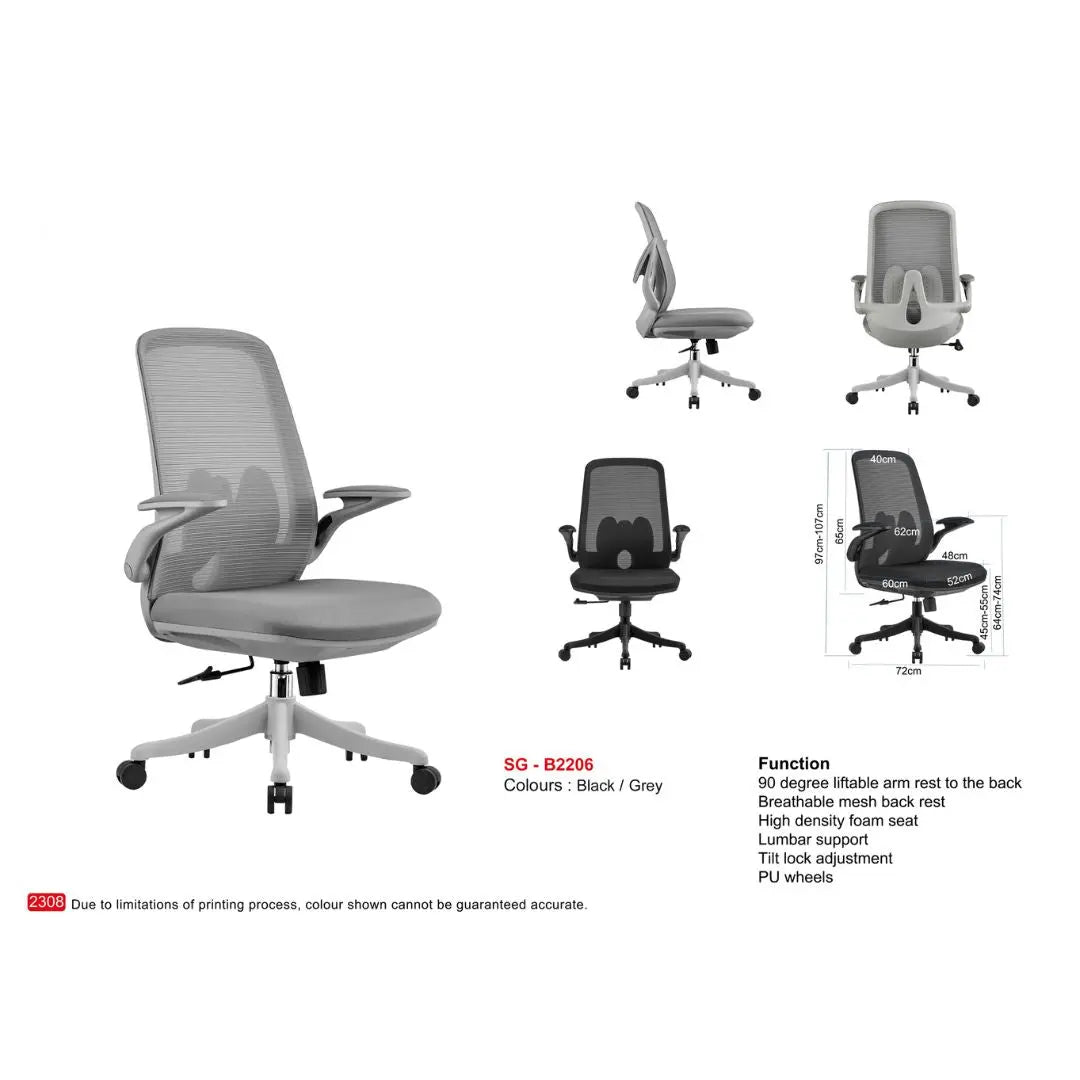 Breathable Mesh Office Chair with Liftable Armrests, Adjustable Lumbar Support & Tilt Lock Grandeur Furnishings