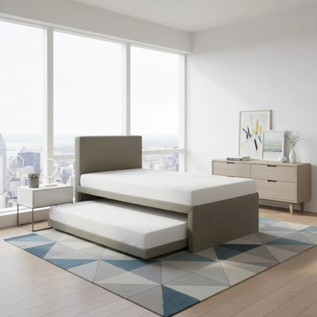 Velano Pull Out Fabric Bed Frame 3-in-1 Space Saving Guest Bed Grandeur Furnishings