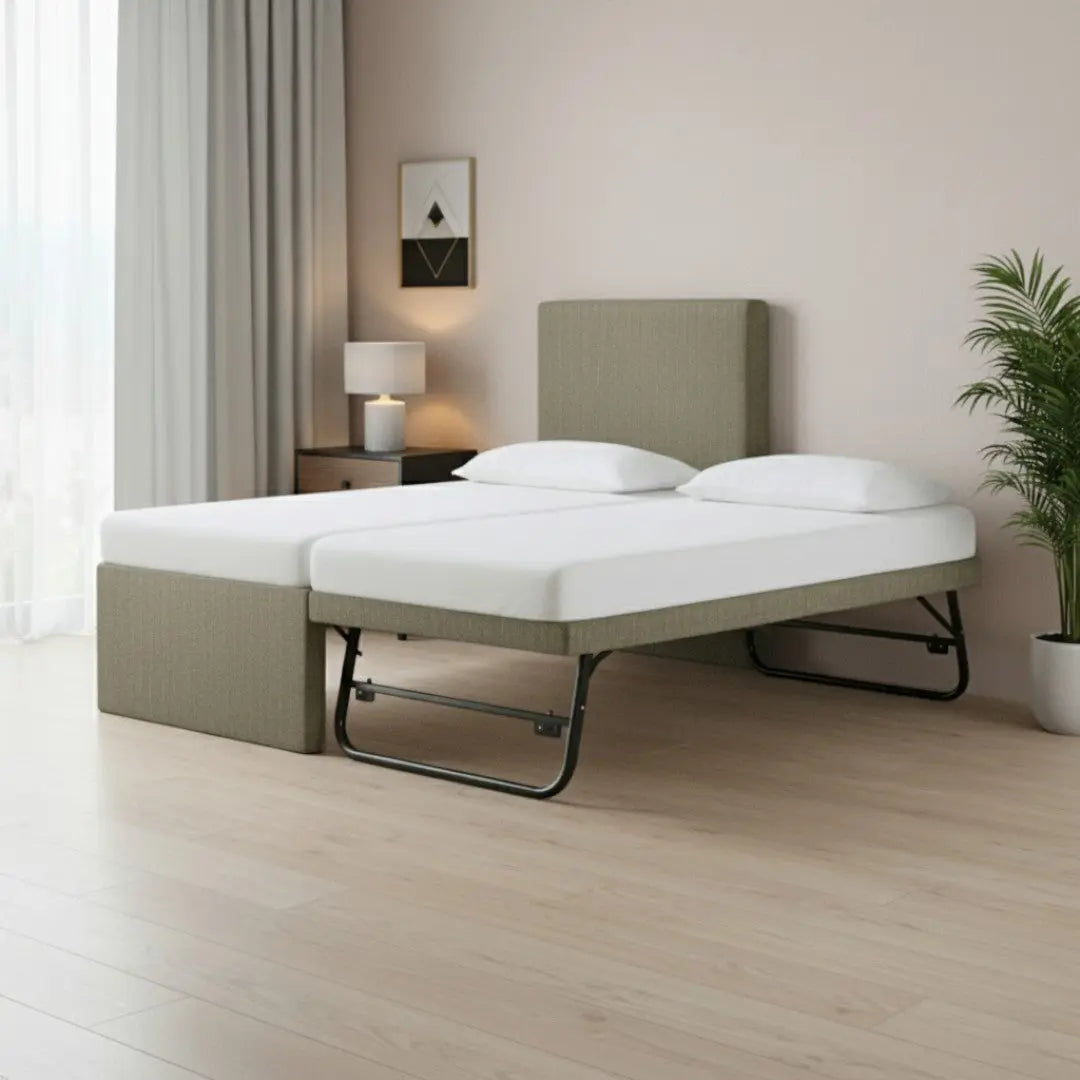 Velano Pull Out Fabric Bed Frame 3-in-1 Space Saving Guest Bed Grandeur Furnishings