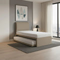 Beige Seren guest bed with trundle extended in a bedroom