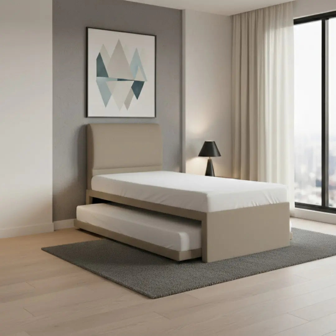 Seren Convertible Guest Bed Frame - 3-in-1 Pull Out & Lift Up Trundle Bed - Space Saving High Headboard Bed Grandeur Furnishings