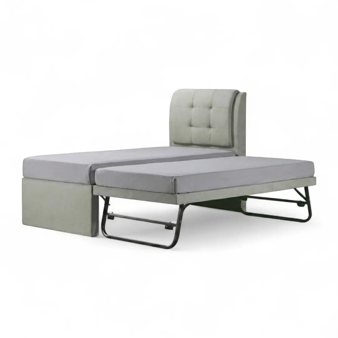 Soluxe 3-in-1 Lift Up / 2-in-1 Pull Out Bed Frame | Square Tufted Headboard | Moisture-Proof Fabric | Space Saving Guest Bed Grandeur Furnishings
