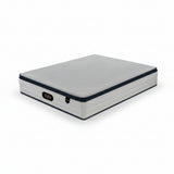 Snoova Premiere mattress with pale top and navy edge piping