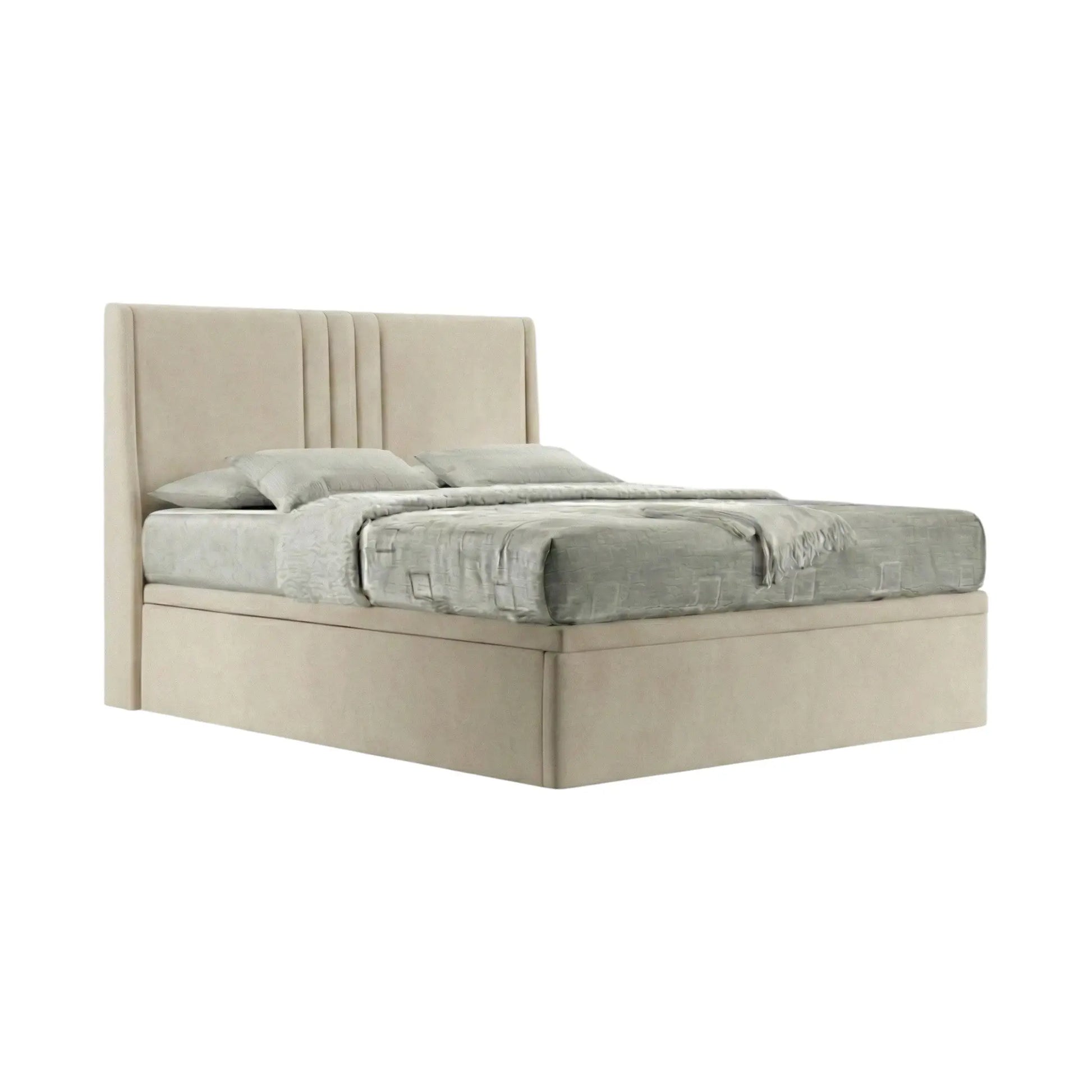 Selene Luxury Upholstered Storage Bed with 14" Base & Deep Storage | Modern Fluted Winged Headboard | Moisture Resistant Fabric Grandeur Furnishings