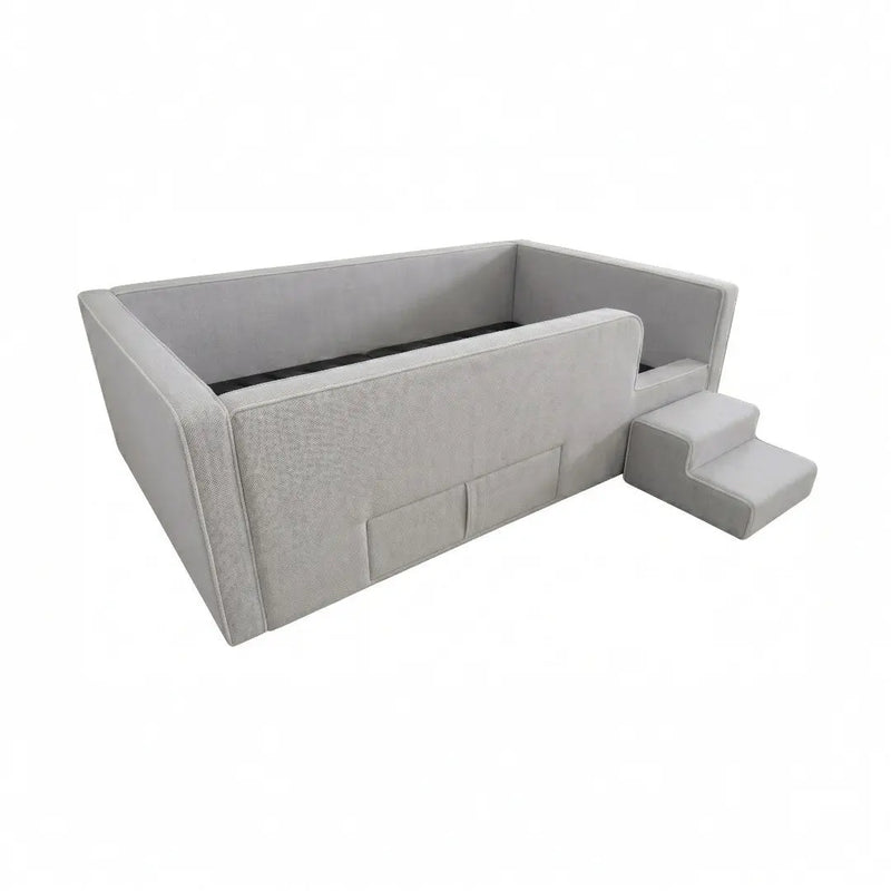Caelia Day bed w/ Enclosed Frame & Steps | Luxury Upholstered Kids Bed | Storage Drawer