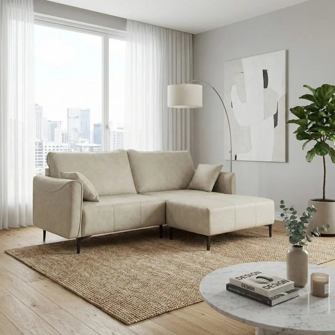 Valentina Modern Sofa with Ottoman | Premium Fabric 1/2/3 Seater Couch | Nordic Minimalist Living Room Furniture Grandeur Furnishings