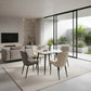 Elegant Marble Square Dining Table Set with Grey Chairs 1+4 Grandeur Furnishings